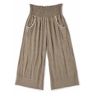 Namsar Linen Smocked Parallel Pants Size Large XL Relaxed Fit Lagenlook Oatmeal
